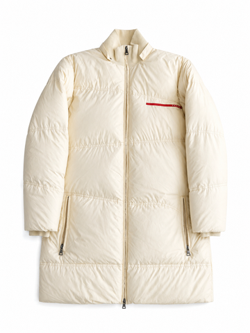 Piumino vintage Prada panna logo rosso tg 46