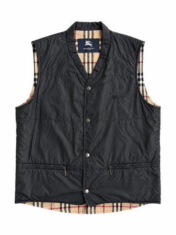 Gilet vintage Burberry nero interno tartan tg L