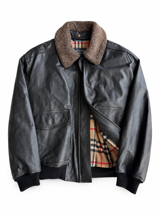 Giacca vintage Burberry in pelle interno tartan tg 50