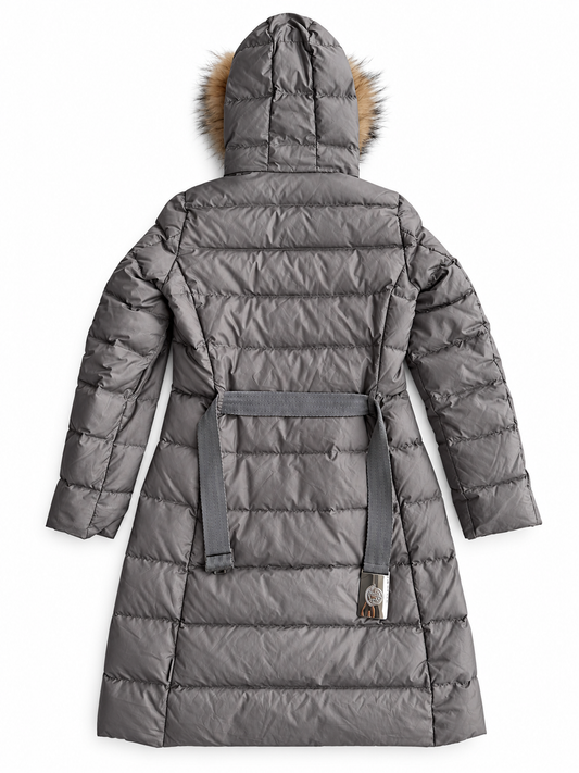 Giacca vintage Moncler grigio lungo con cintura tg S