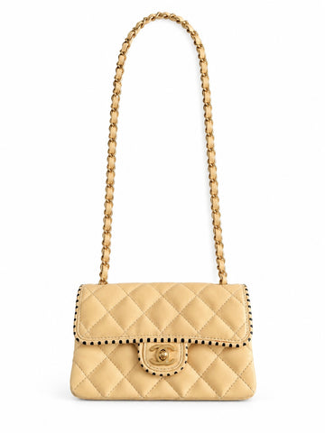 Borsa vintage Chanel Flap Bag beige Whipstitch