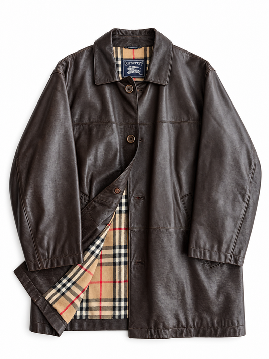 Giacca vintage Burberry in pelle interno tartan tg 48