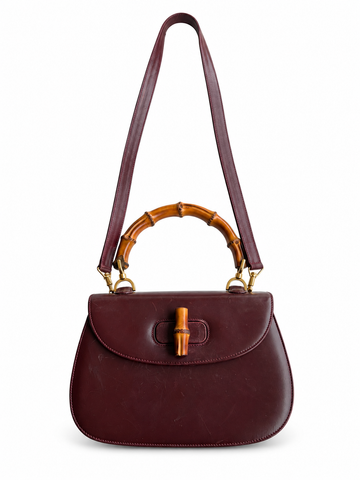 Borsa vintage Gucci Bamboo in pelle bordeaux