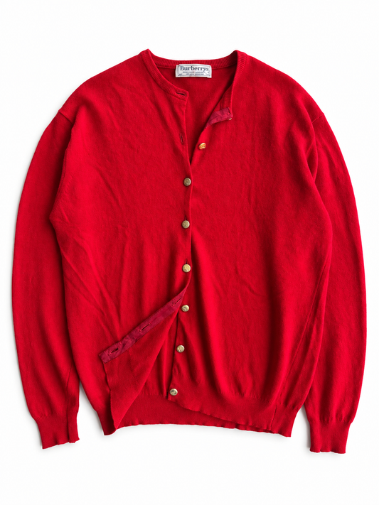 Cardigan vintage Burberry lana merino rosso bottoni oro tg 42