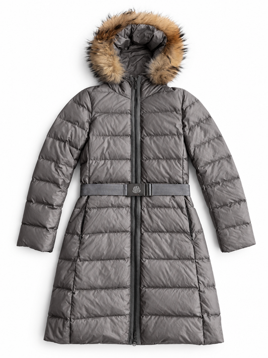 Giacca vintage Moncler grigio lungo con cintura tg S