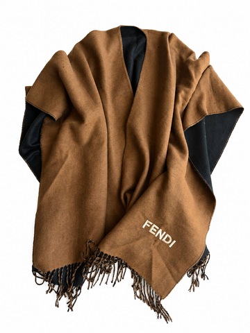 Poncho vintage Fendi lana marrone/nero