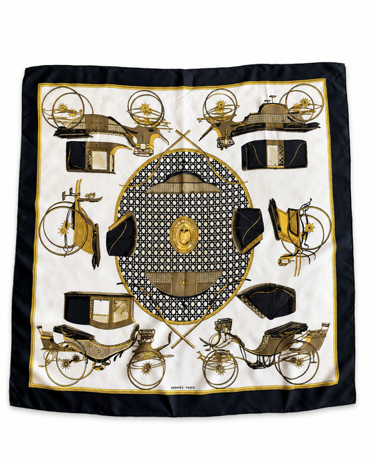 Foulard vintage Hermes in seta blu oro
