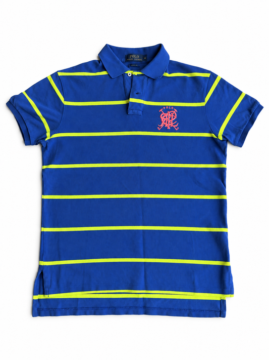 Polo vintage Ralph Lauren blu logo rosa tg M