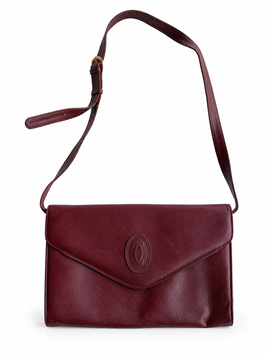 Borsa vintage Cartier bordeaux pelle a spalla