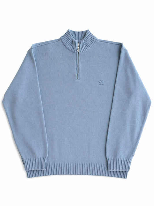 Maglia vintage Paul & Shark 1/4 zip in lana celeste XL+