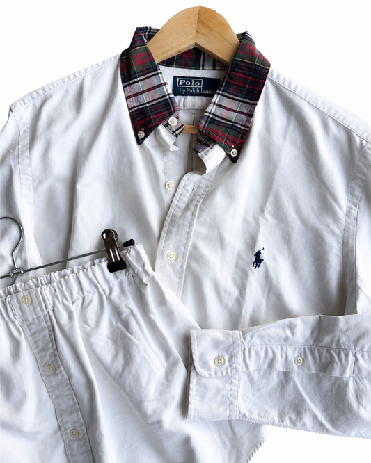 Coordinato vintage Ralph Lauren bianco colletto tartan tg U