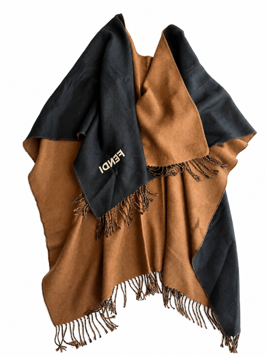 Poncho vintage Fendi lana marrone/nero