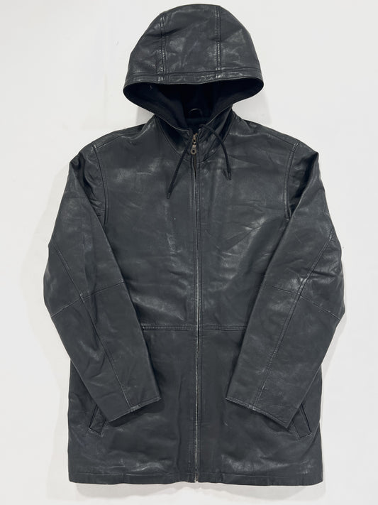 Giacca vintage in pelle con cappuccio tg S/M