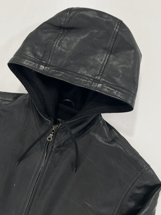 Giacca vintage in pelle con cappuccio tg S/M