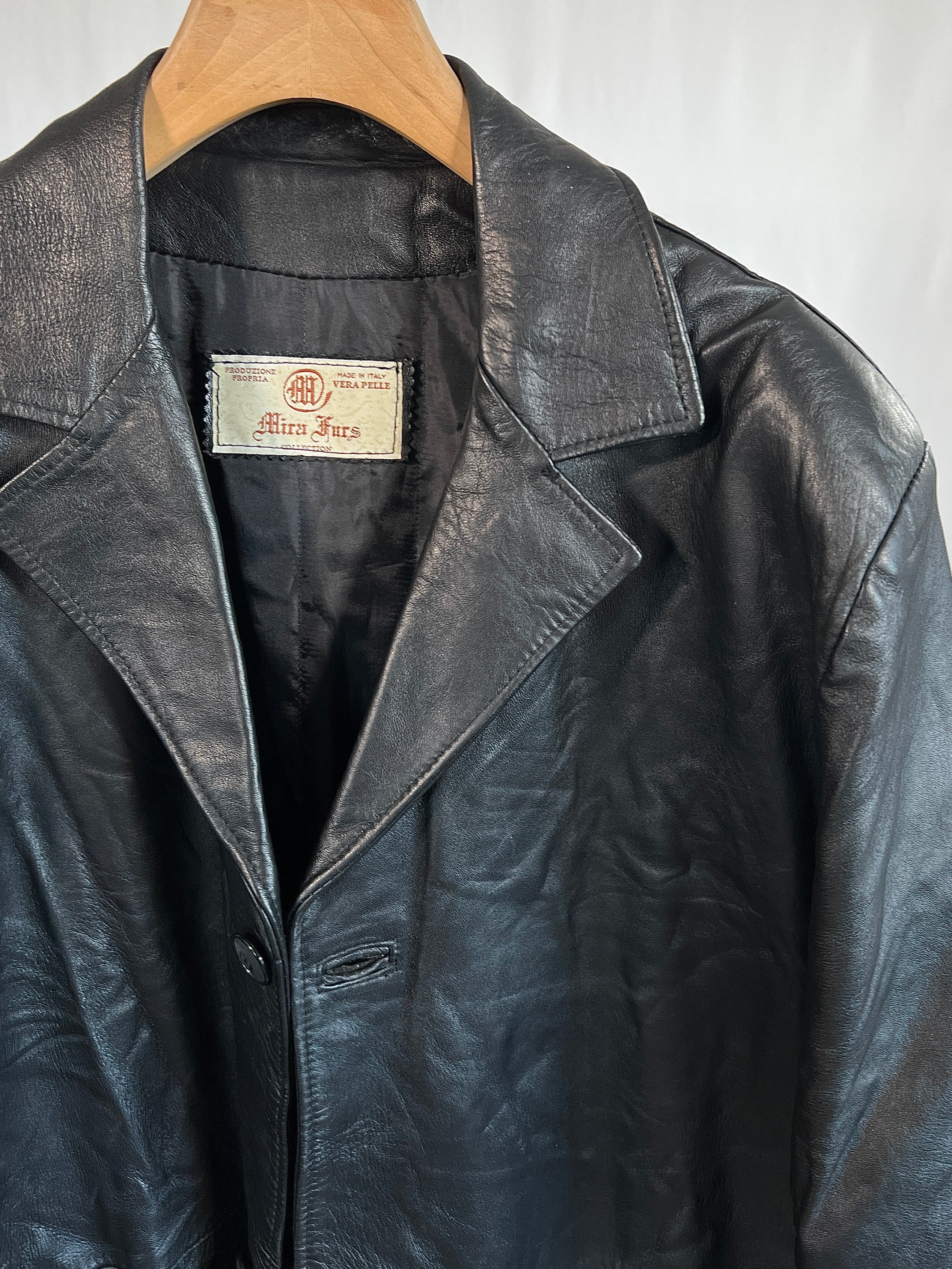 Giacca vintage in pelle lunga nero tg XL