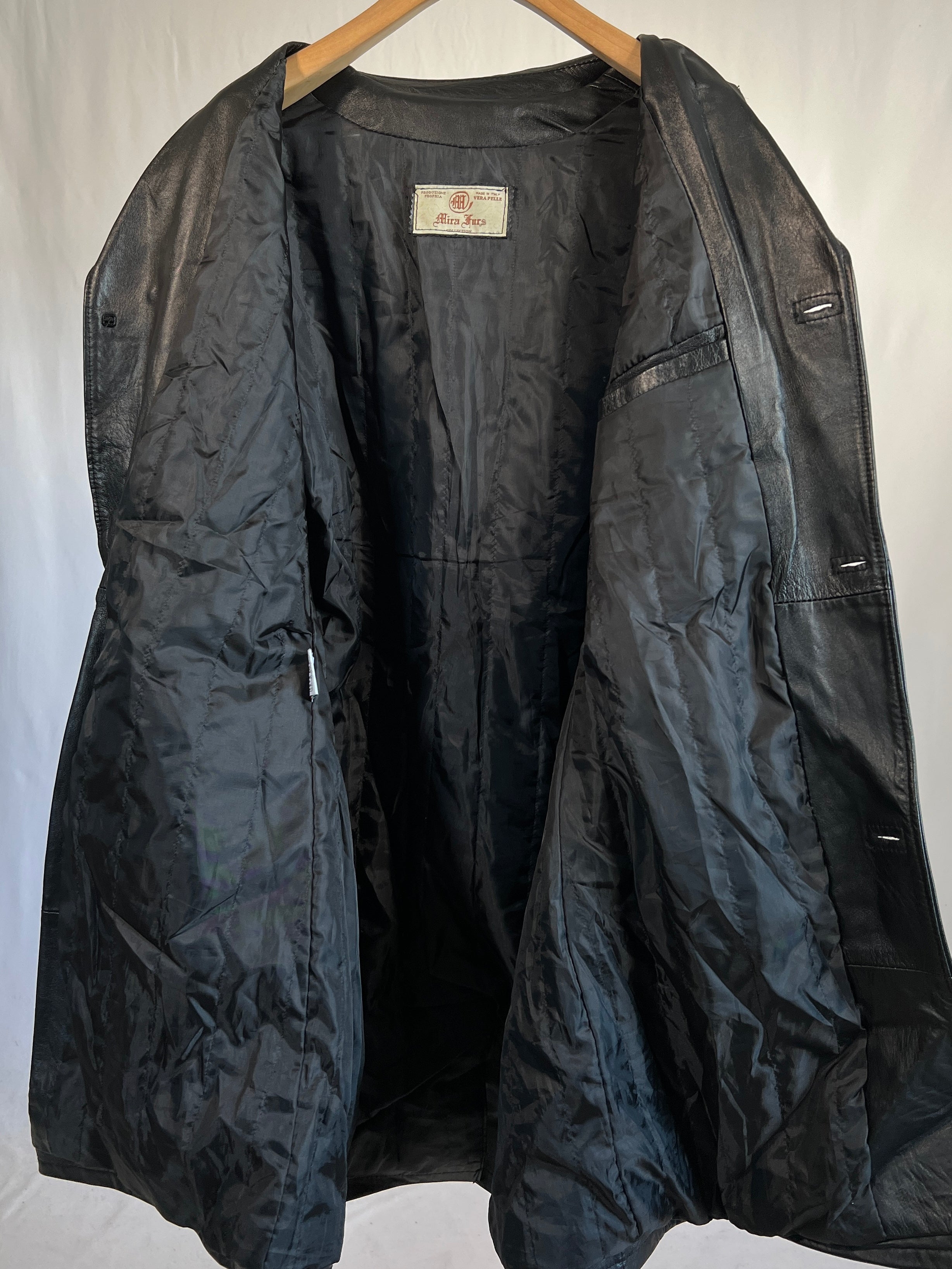 Giacca vintage in pelle lunga nero tg XL