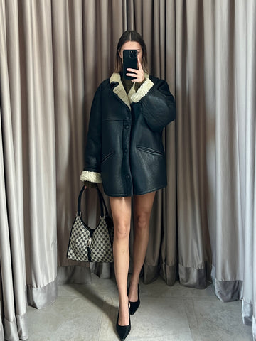 Montone vintage Shearling nero tg L