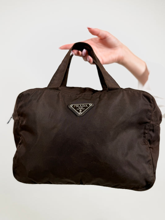 Borsa vintage Prada tela marrone