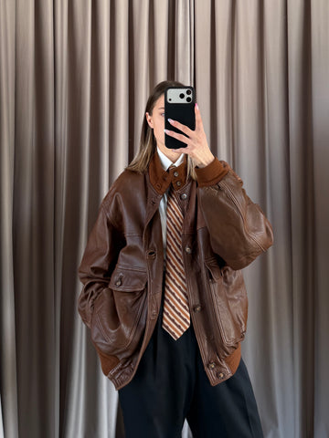 Giacca vintage in pelle marrone tg L/XL