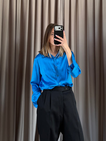 Camicia vintage in seta blu tg M/L