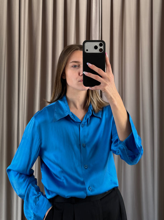 Camicia vintage in seta blu tg M/L