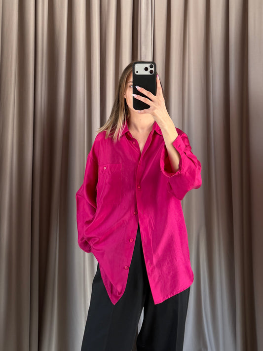 Camicia vintage in seta fuksia tg L