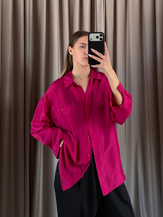 Camicia vintage in seta fuksia tg L