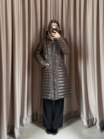 Giacca vintage Moncler piumino marrone lungo tg M