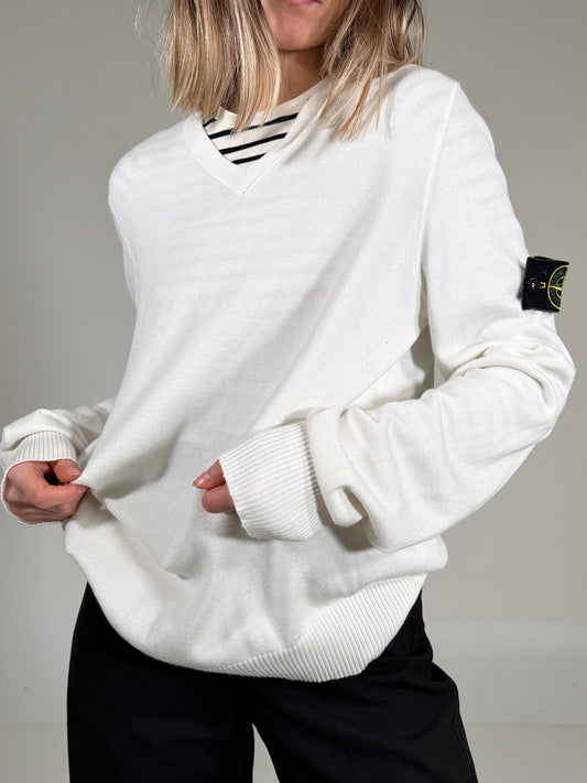 Maglia vintage Stone Island cotone bianco tg L