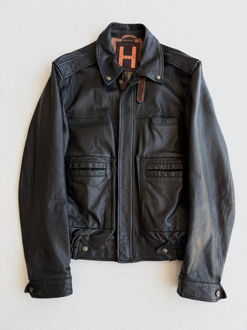 Giacca vintage in pelle Hogan nero tg XXL