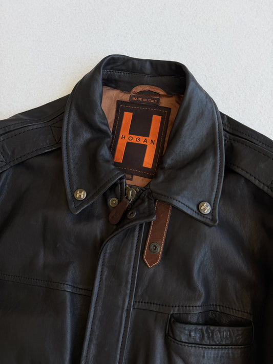 Giacca vintage in pelle Hogan nero tg XXL