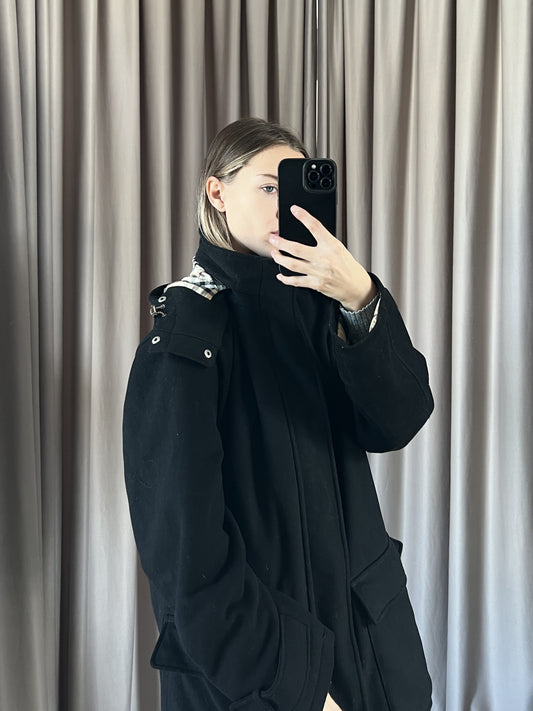 Cappotto vintage Burberry nero lana tg 48