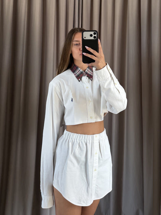 Coordinato vintage Ralph Lauren bianco colletto tartan tg U