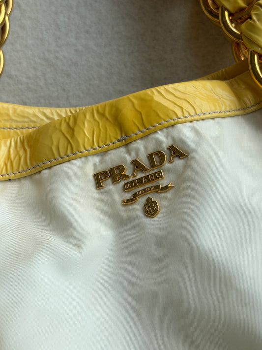 Borsa vintage Prada pelle e tela a mano