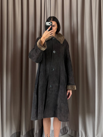 Montone Shearling vintage marrone lungo tg 44