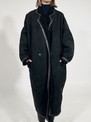 Montone vintage Shearling nero lungo tg 42