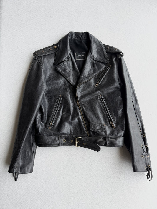 Giacca vintage Versace chiodo pelle tg S
