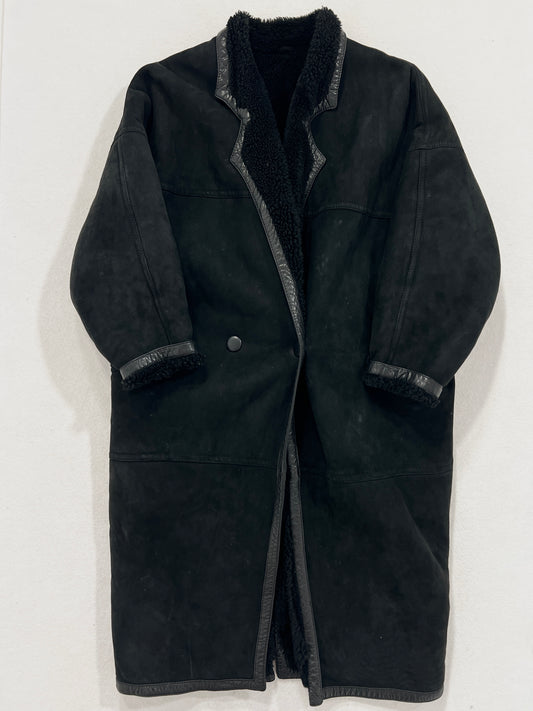 Montone vintage Shearling nero lungo tg 42