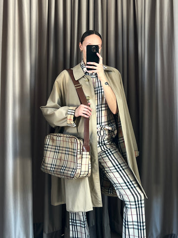 Trench vintage Burberry biscotto tartan tg M