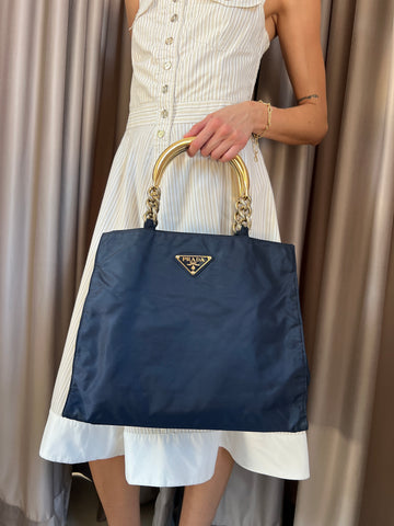 Borsa vintage Prada blu nylon