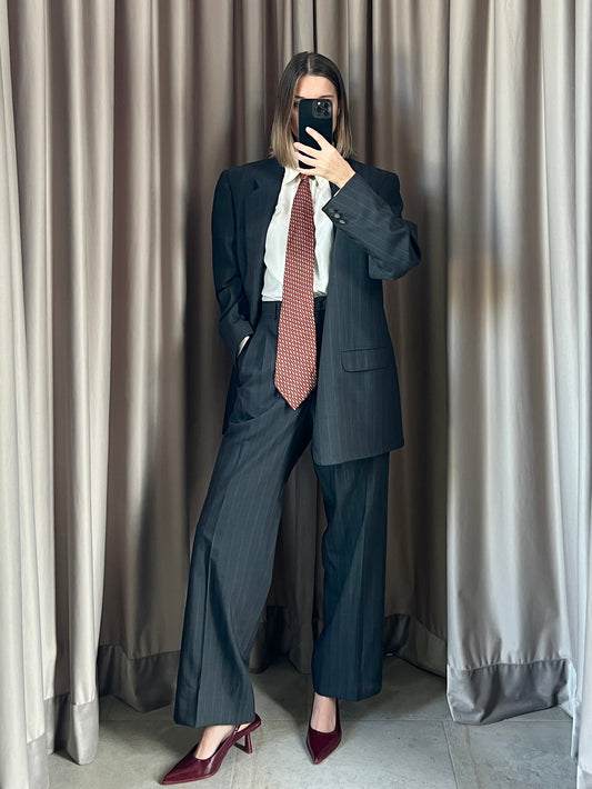 Abito vintage Yves Saint Laurent gessato grigio tg L