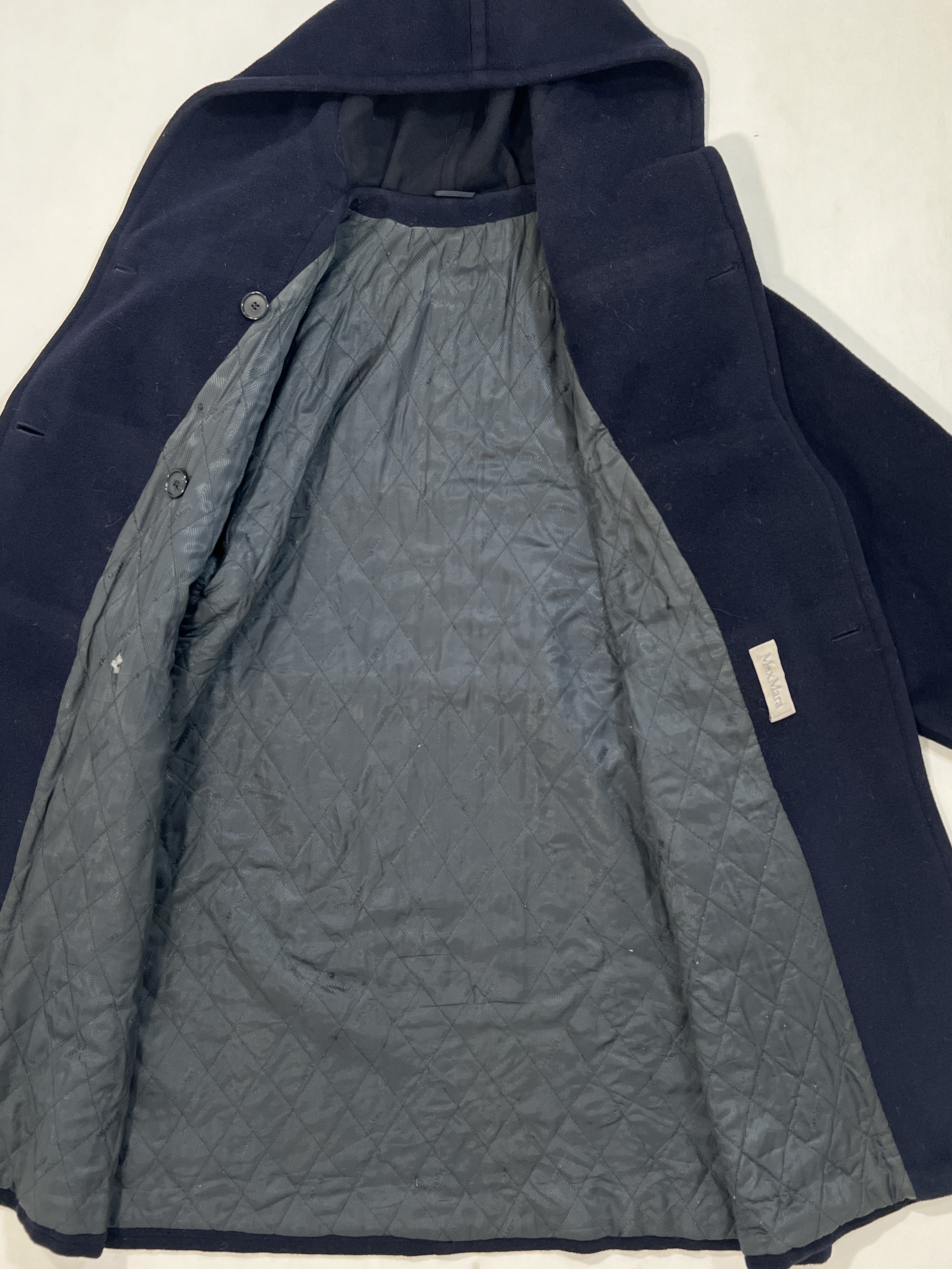 Cappotto vintage Max Mara blu cappuccio tg M