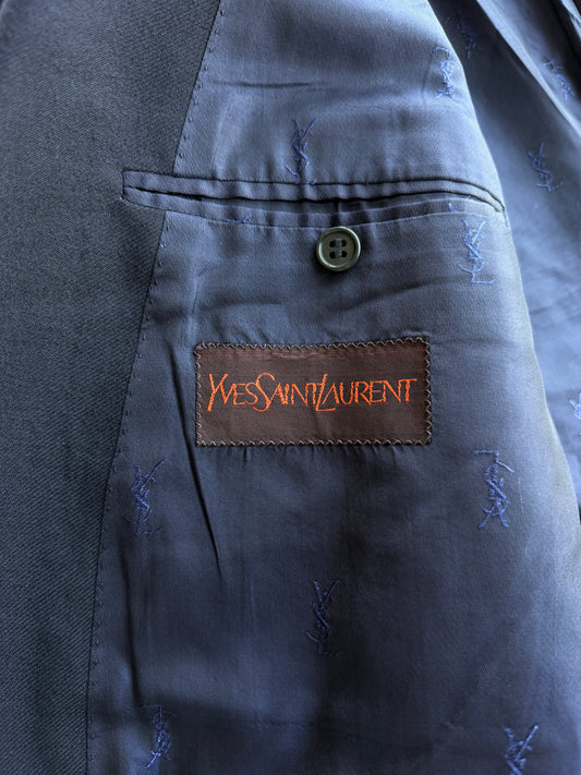 Blazer vintage Yves Saint Laurent doppiopetto lana blu tg 52