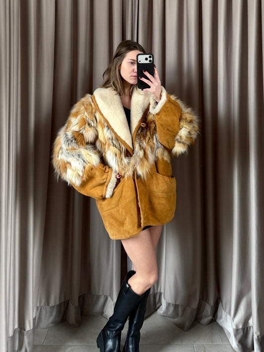 Montone vintage Shearling whisky pelliccia tg M