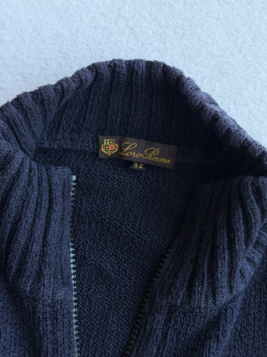 Maglia vintage Loro Piana cotone blu 1/4 zip tg XL