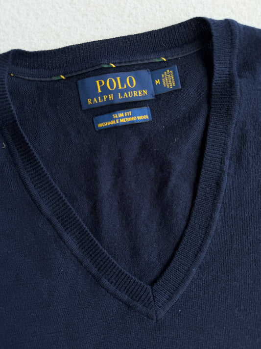 Gilet vintage Ralph Lauren 100% lana merino blu tg M