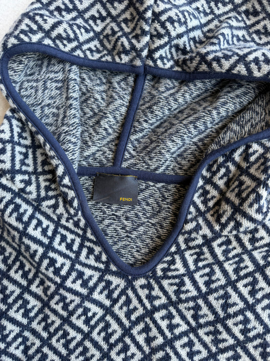 Poncho chiuso vintage Fendi lana monogram