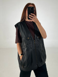 Gilet vintage in pelle nero tg XL