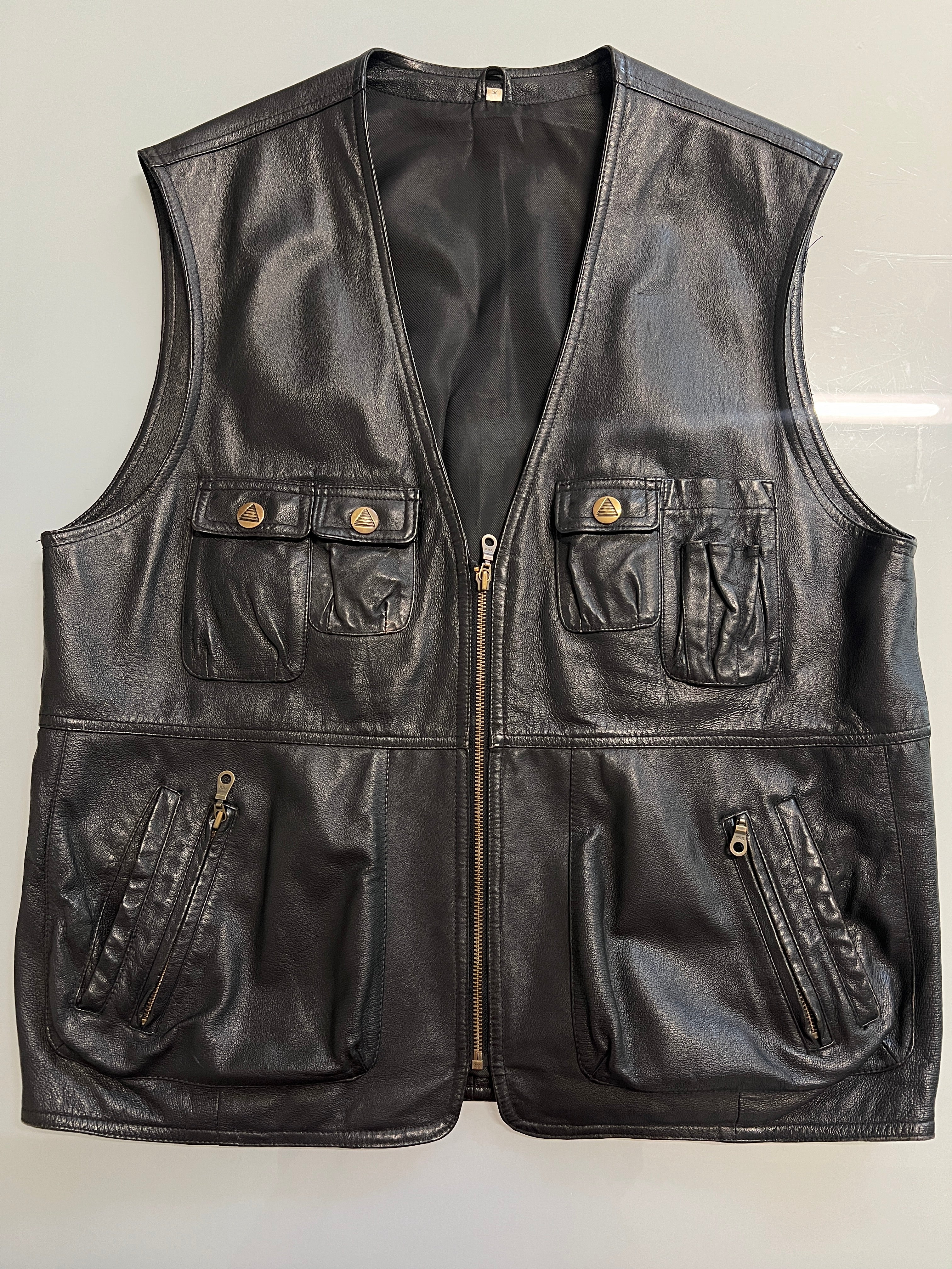 Gilet vintage in pelle nero tg XL