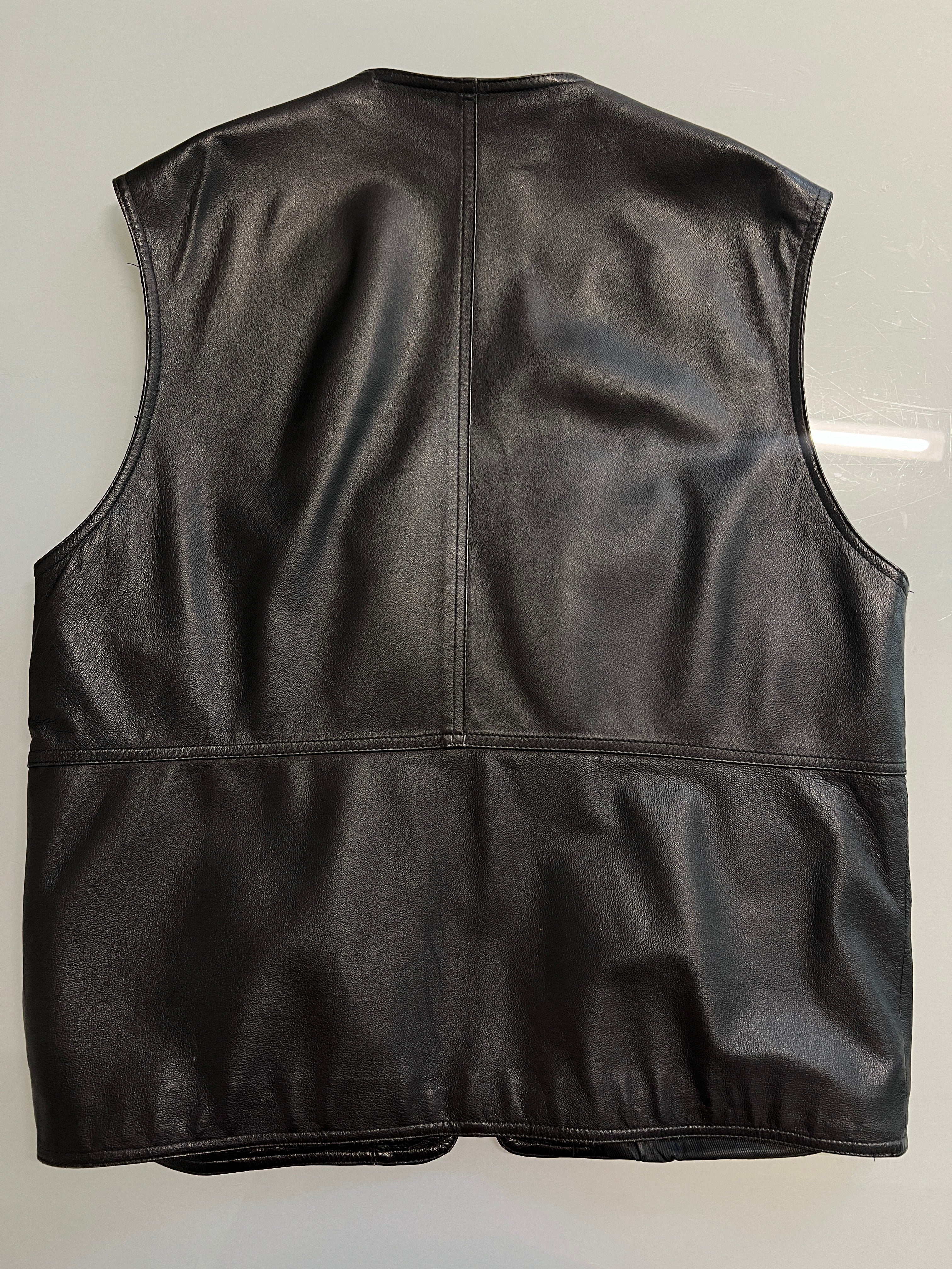 Gilet vintage in pelle nero tg XL